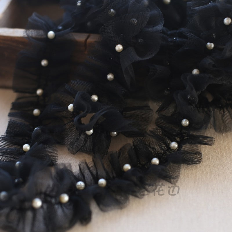 Wholesale  Layer Mesh Lace Pleated Bead Lace Bead Lolita Hair Belt Decorative Yarn Edge